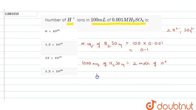 Number of `H^(+)` ions in `100 mL` of `0.001 M H_(2)SO_(4)` is: смотреть онлайн