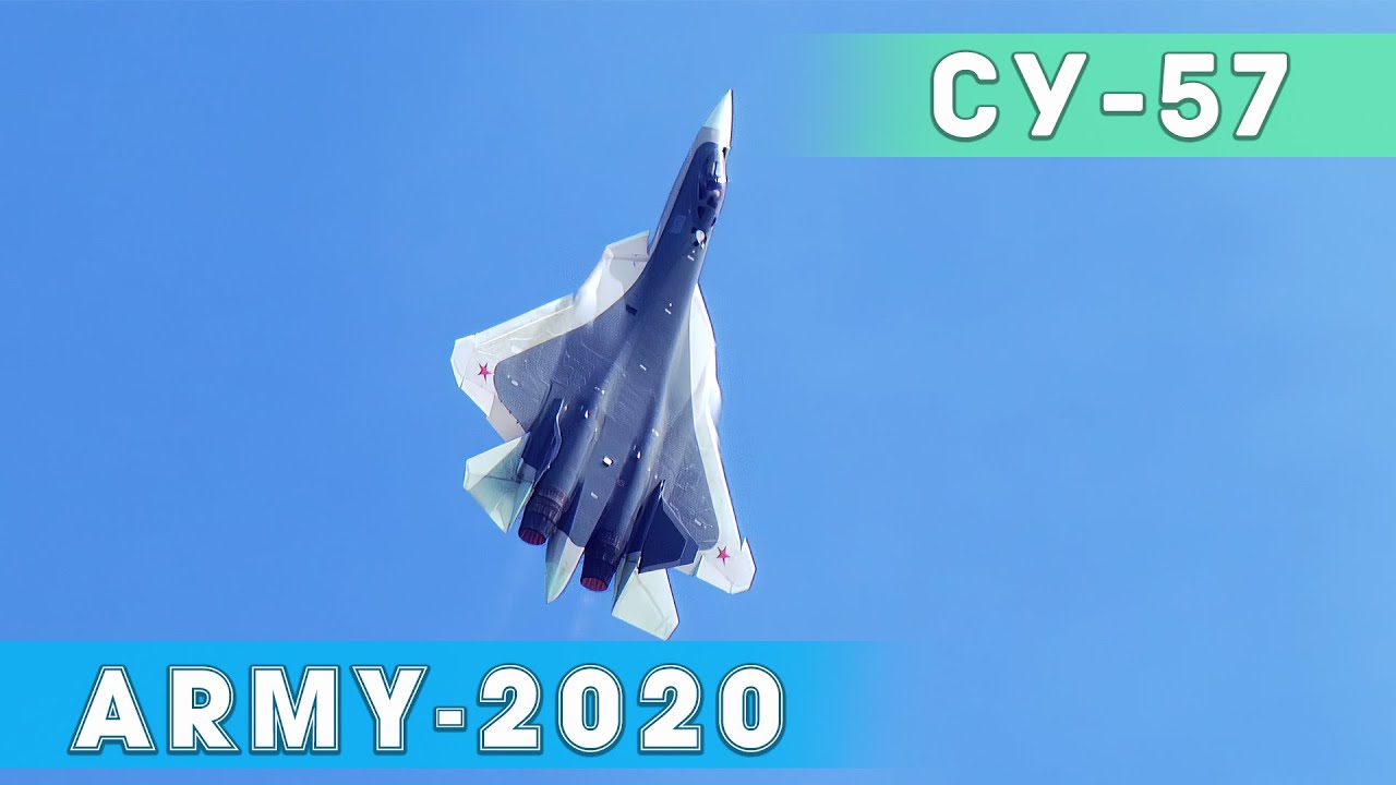 Су-57 (058) с необычным ревом двигателей на авиа кластере выставки Армия. смотреть онлайн