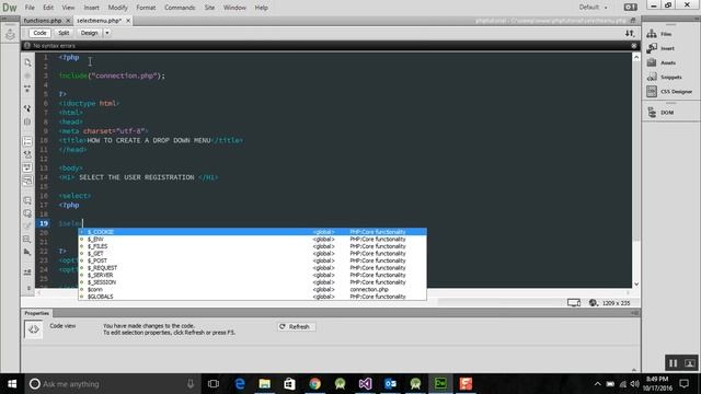PHP TUTORIAL -12- HOW TO CREATE THE DROP DOWN LIST USING THE DATABASE смотреть онлайн
