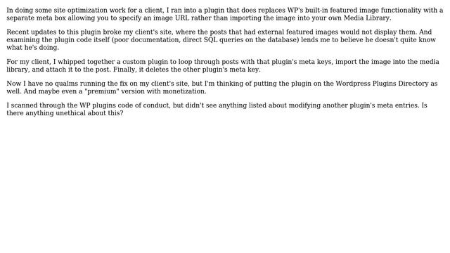 Wordpress: Is it unethical to remove another plugin's meta keys? смотреть онлайн