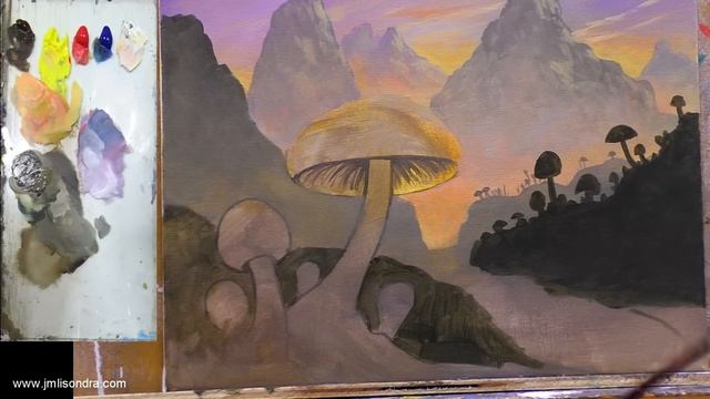 Creating A Stunning Mushroom Forest Landscape | Acrylic Painting Tutorial By JMLisondra