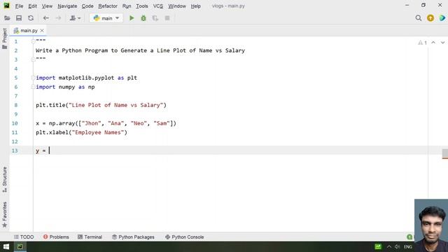 Write a Python Program to Generate a Line Plot of Name vs Salary смотреть онлайн