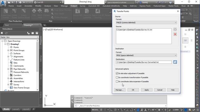 How to convert an ASCII Point file from one format to another using Civil 3D. смотреть онлайн