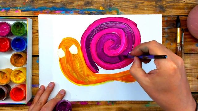 ГУАШЬ как рисовать красками УЛИТКУ с детьми смотреть онлайн