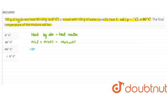 100 g of ice (latent heat 80 cal/g, at `0^(@)C`) is mixed with 100 g of water (specific heat `1\" c смотреть онлайн
