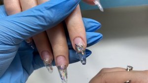 Наращивание гелем Silcare | Хрустальные ногти| Стеклянный маникюр| Аквариумный дизайн фольгой