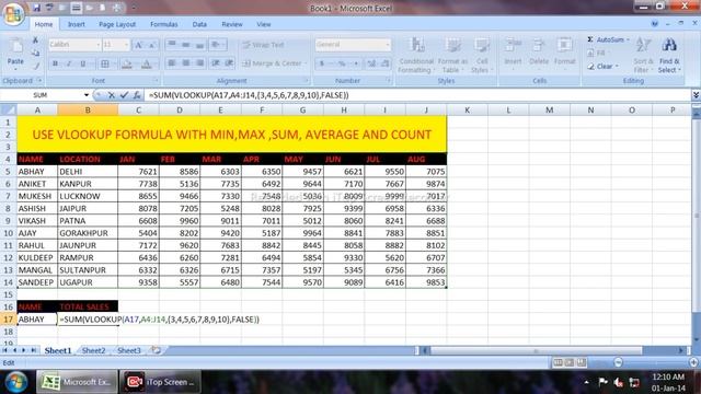 USE VLOOKUP FORMULA WITH MIN,MAX,SUM,AVERAGE AND COUNT смотреть онлайн