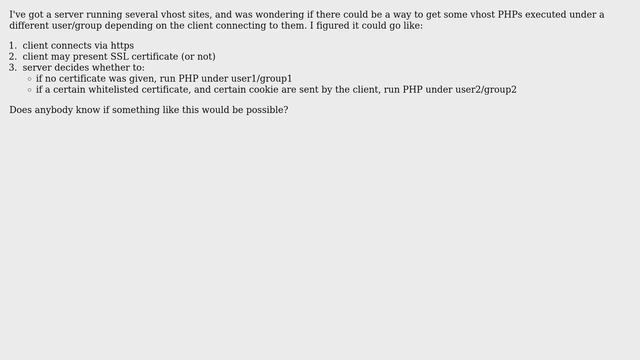 DevOps & SysAdmins: Apache: change PHP suexec user/group per SSL client смотреть онлайн