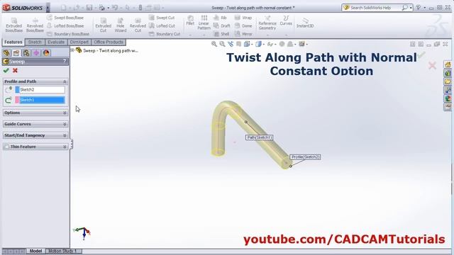 SolidWorks Swept Boss/Base | Swept Cut Tutorial | Guide Curves, Multiple Paths, Twist Along Path смотреть онлайн