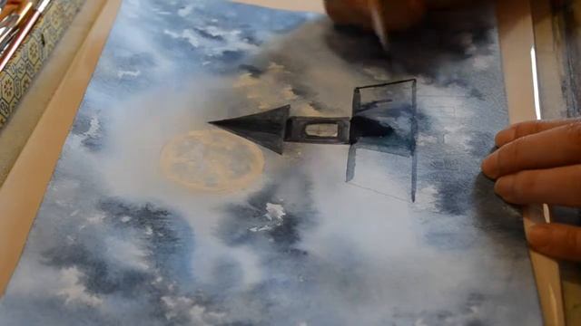 Домик в облаках Акварель . A house in the clouds Watercolor. смотреть онлайн