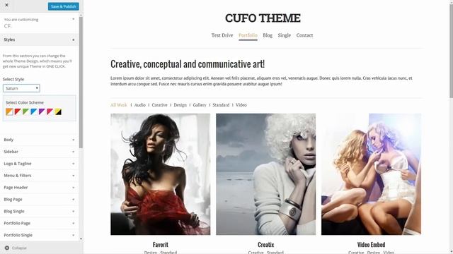 1 Click Design Change | Cufo - Responsive Customizable Portfolio Wordpress Theme смотреть онлайн