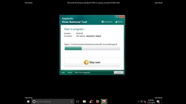 Kaspersky Virus Removal Tool scan in SAFE MODE
