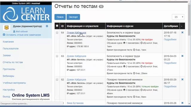 Отчеты и статистика | Система дистанционного обучения смотреть онлайн