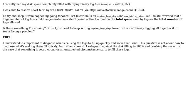 Databases: How can I cap the total space that mysql / mariadb binary logs take up? смотреть онлайн