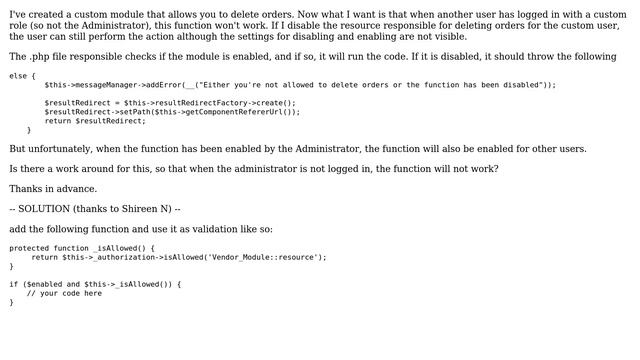 Magento: Disable custom module functions for user roles смотреть онлайн