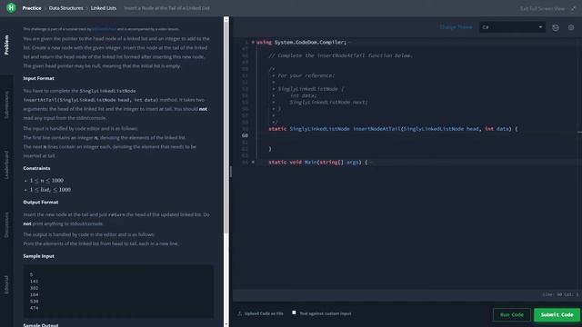 Insert Node at the Tail of a Linked List - HackerRank - C# смотреть онлайн
