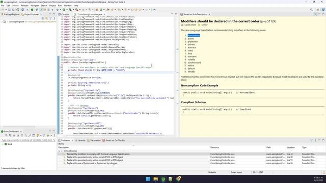 Solución (FIX): Sonar - Java: Reorder the modifiers to comply with the Java Language Specification смотреть онлайн