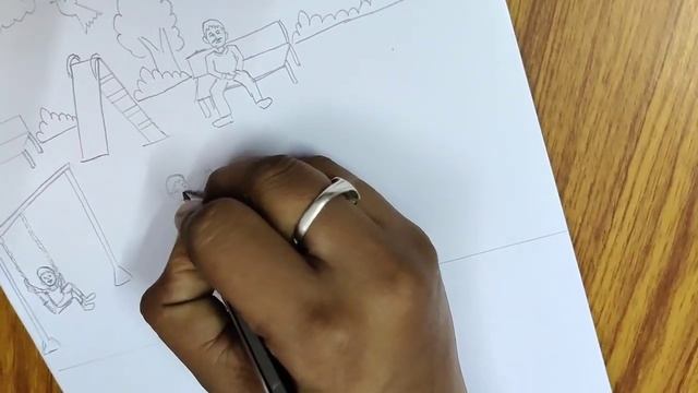How to draw park picture easily for kids / Drawing for beginners / A to Z Bharathi смотреть онлайн