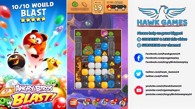 Angry Birds Blast Level 337 - 3 Stars Walkthrough, No Boosters смотреть онлайн