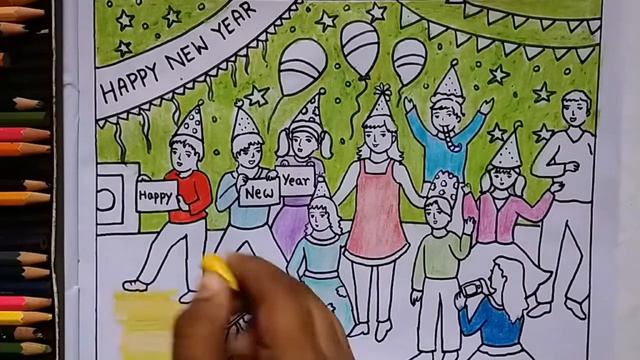 New Year Drawing Very Easy | Happy New Year 2021 Drawing Step By Step| New Year Celebration Drawin смотреть онлайн