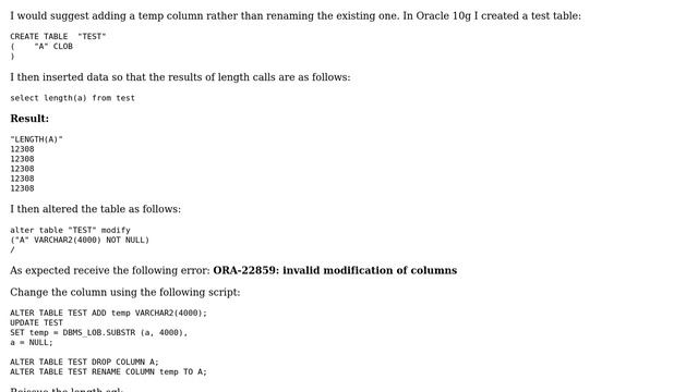 Databases: How to replace a CLOB column by a varchar2(4000) column? (3 Solutions!!) смотреть онлайн