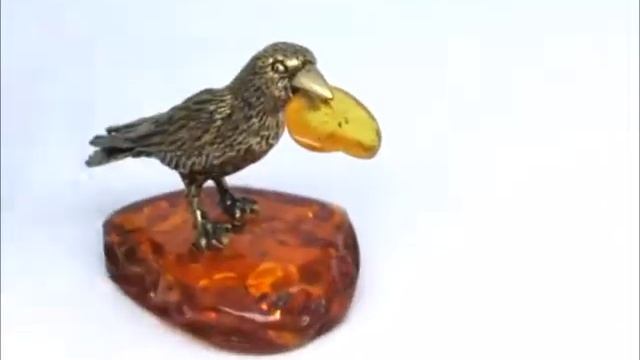 Настольная фигурка "Ворона и Сыр" сказка Янтарь Бронза интерьер 846 смотреть онлайн