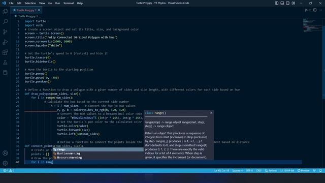 Python Turtle Graphics: Drawing a Fully Connected Polygon with Hue and Distance Colors смотреть онлайн