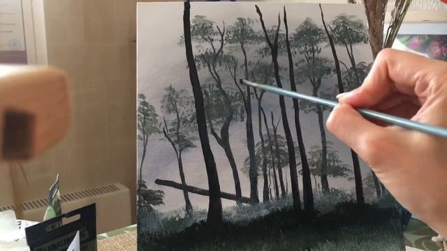 Рисуем с Юлей. Картина Утро в туманном лесу смотреть онлайн