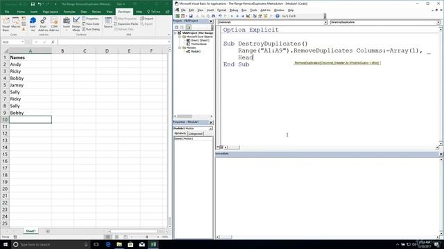 Excel VBA Programming - Arrays | 7 - The Range Remove Duplicates Method смотреть онлайн