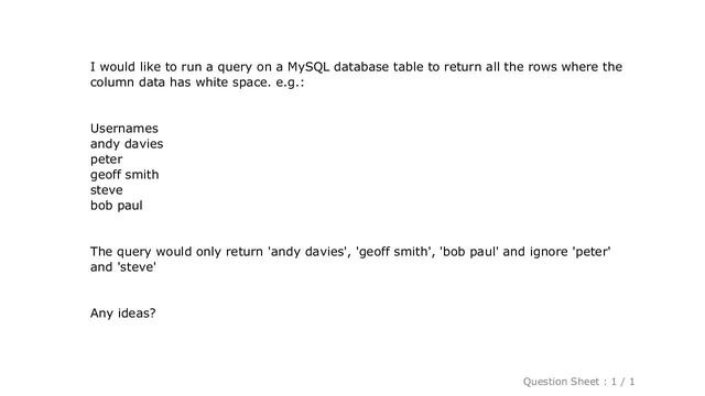 MySQL : MySQL Query to return rows that contain whitespace смотреть онлайн