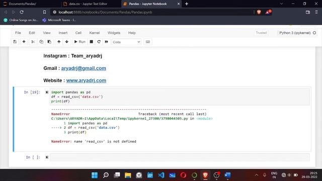 Name Error : name ‘read_csv’ is not defined | Python | Data Science | Pandas | Aryadrj | IT смотреть онлайн