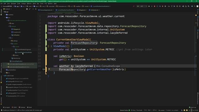 Android Kotlin: Forecast App 06 - Current Weather View & ViewModel - MVVM Tutorial Course смотреть онлайн