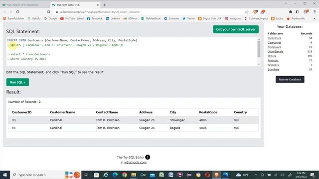 SQL tutorial free from w3schools Part 2 | Insert, Update and Delete смотреть онлайн