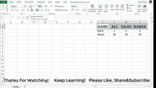 MS Excel 2013 Lec 2 (Font, Bold, Italic, Under Line, Cell Border, Cell & Font Color) in Urdu Hindi смотреть онлайн