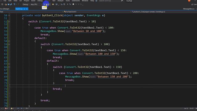 C# Switch Between(Case range) смотреть онлайн
