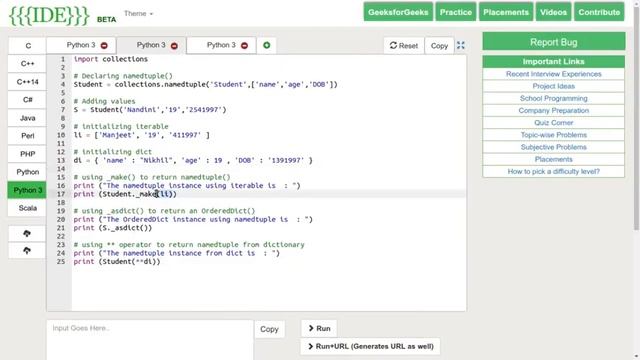 Python Programming Tutorial | Namedtuple in Python | GeeksforGeeks смотреть онлайн