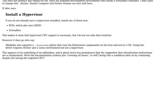 Does Minikube (or Kubernetes) need CPU-virtualisation instructions to orchestrate Docker... смотреть онлайн
