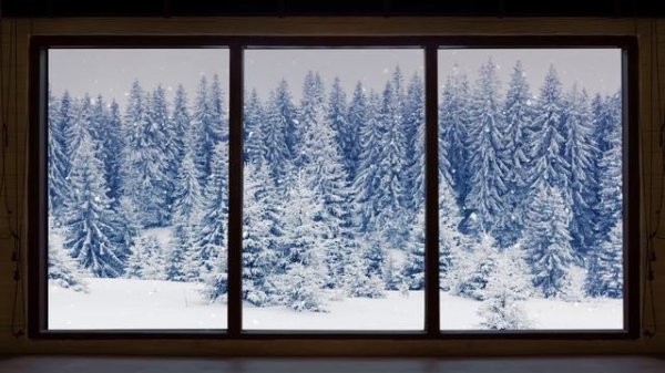 4K HDR 10 hours - Snowing Outside Window - relaxing, gentle, calming