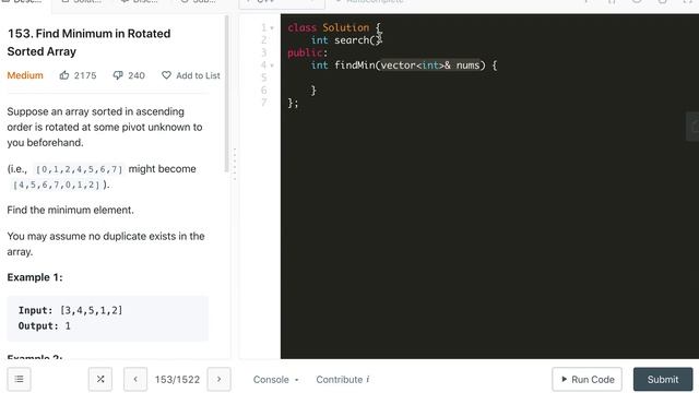Find Minimum in Rotated Sorted Array | LeetCode 153 | C++, Java, Python3 смотреть онлайн