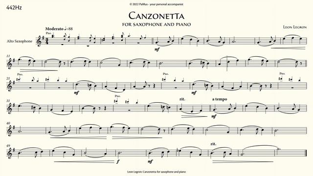 Leon Legron: Canzonetta for saxophone - piano accompaniment 442Hz смотреть онлайн