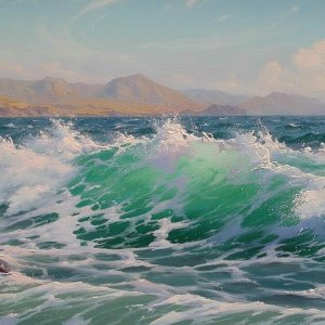 Учимся рисовать море,как рисовать большую волну и горы,море маслом #2 |how to draw sea #art #море