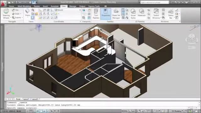 Using Camera in Autocad create a view for interior design... смотреть онлайн