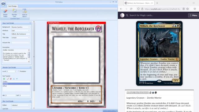 Making MTG Cards Into Yugioh Cards: Wilhelm The Rotcleaver