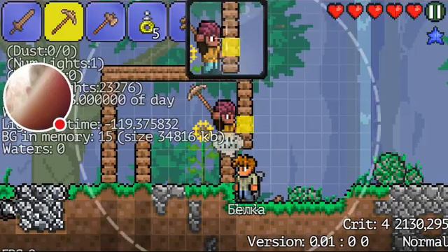 добываю ресурсы и строю дом в игре "Terraria". смотреть онлайн