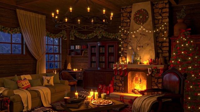 Christmas cozy cabin ambience and fireplace sounds смотреть онлайн