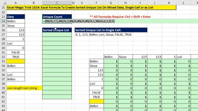 Excel Magic Trick 1314: Array Formula To Create Sorted Unique List with Mixed Data смотреть онлайн