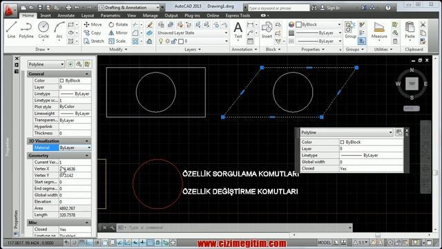 AutoCAD properties ile özellikleri görme ve değiştirme смотреть онлайн