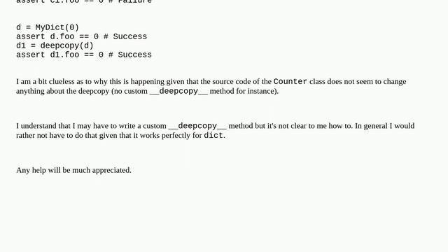 Deepcopy for instances of class inheriting from Counter vs dict смотреть онлайн