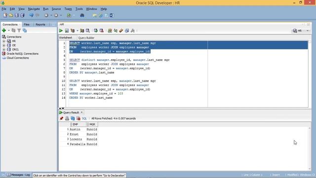 Oracle Database 12c: Introduction to SQL - Creating Self-joins using the ON Clause смотреть онлайн