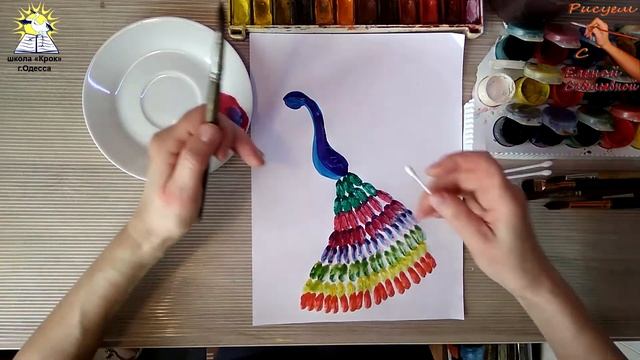 Рисуем фазана красками / техника рисования "примакивание" смотреть онлайн